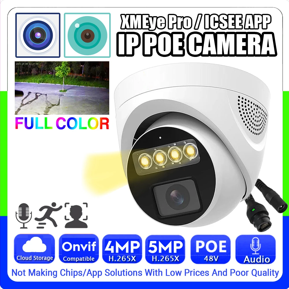 

Audio Color Night Vision POE IP Dome Camera 5MP 4MP Warm Full Color Indoor H.265 HD Mic Onvif Ai Face/Motion Detection Xmeye Pro