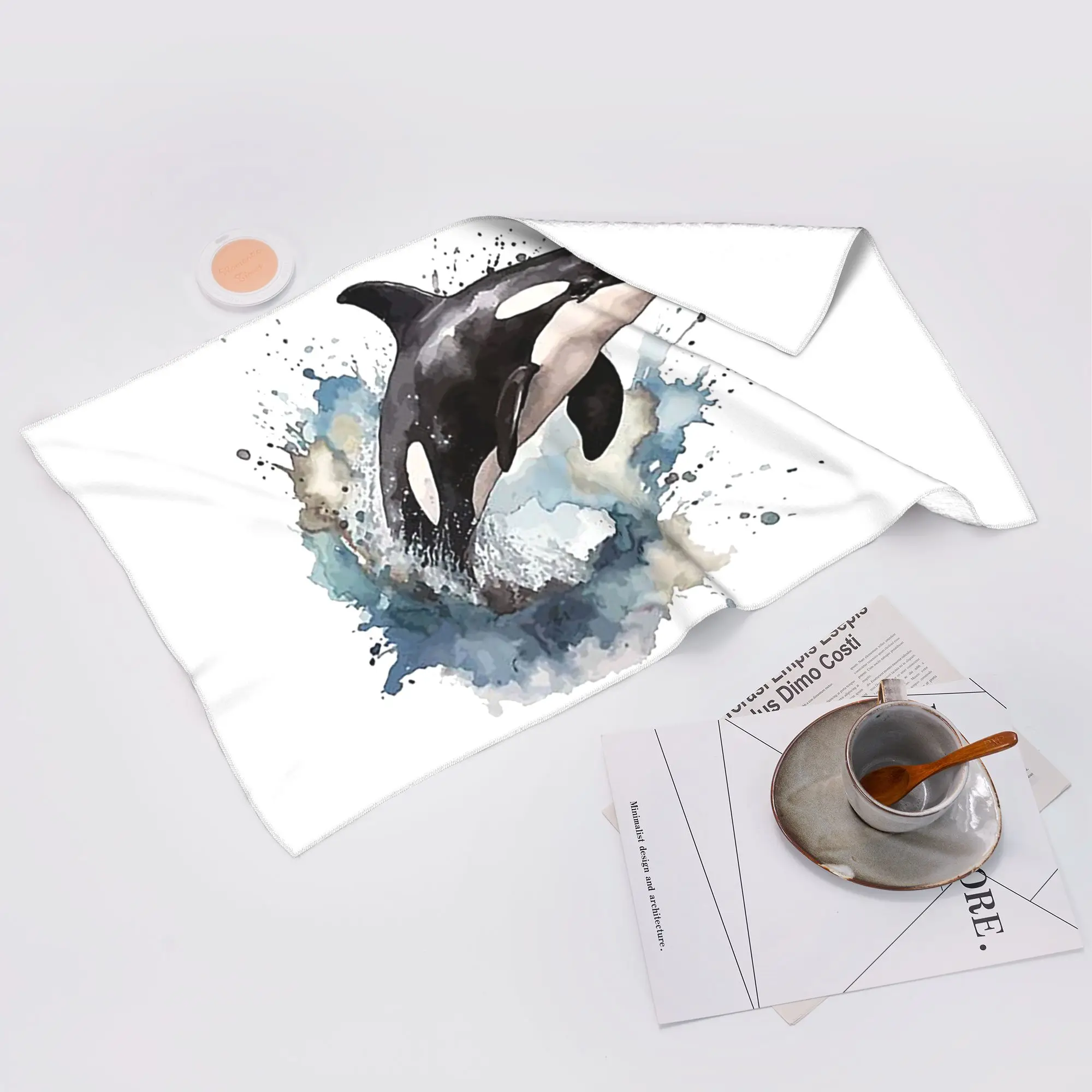 Custom Orca Aquatic Sea Ocean Killer Whale Soft Face Towel Quick Dry Pool Bath Cotton Towels Breathable