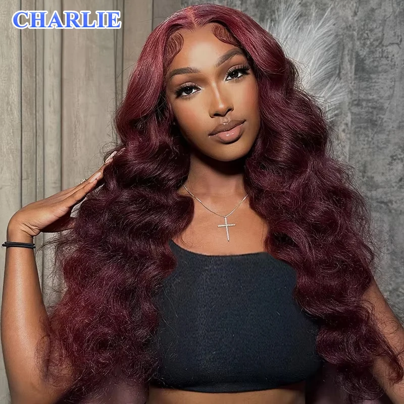 99J Burgundy Synthetic Wig Loose Wave Transparent Lace Front Wig Pre Plucked Curly 13X4Frontal Wig Dark Red  For Women Daily Use