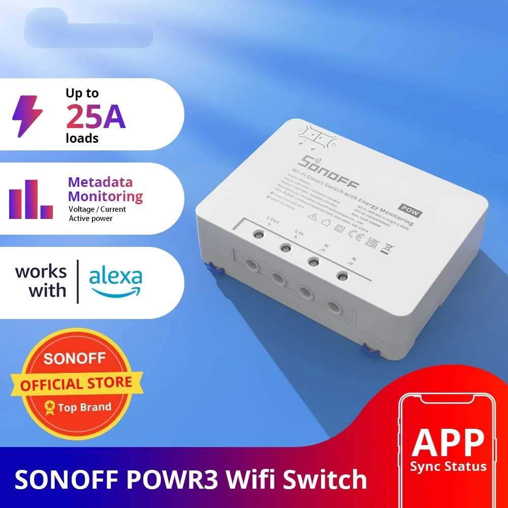 Top! WiFi Smart DIY Switch 25A 5500W Power Metering Overload Protection Energy Saving eWelink APP Alexa Voice Conrol