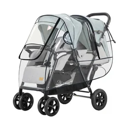 Universal Rainproof Baby Stroller Rain Cover, pára-brisa, duplo dianteiro e traseiro, aconchegante, gêmeo