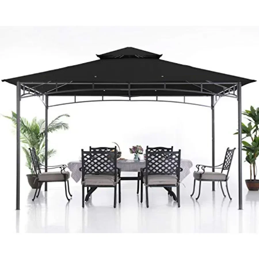 Gazebos for Patios - Outdoor Steel Fe Gazebo for Lawn Backyard Garden Deck 10x12 Black