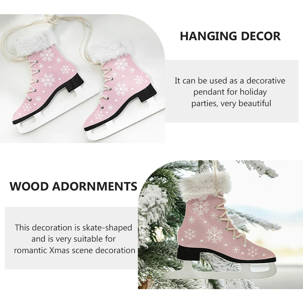 

2Pcs Skate-Shaped Wooden Xmas Hanging Pendant Bright Christmas Tree Party Decoration Accessory Party Pendant Decorations