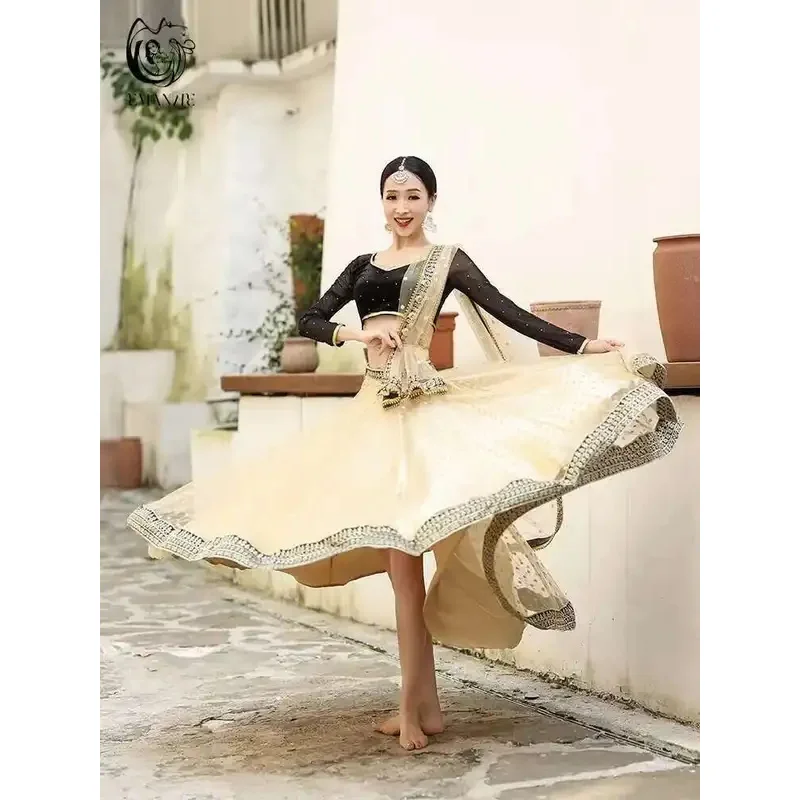 DY20New Yiman Abito da ballo indiano esotico Stile etnico Sciarpa di danza del ventre femminile Top Gonna altalena larga Lengha Set25
