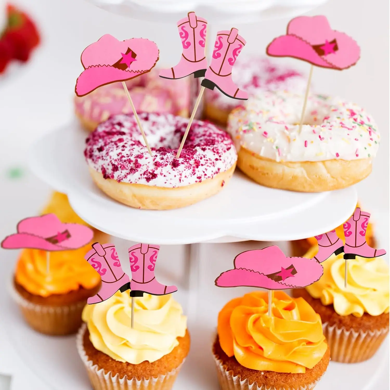 24 Stück Cupcake-Topper mit Cowboyhut und Stiefeln, Western-Geburtstagskuchen-Dekorationen, Partyzubehör für die Babyparty, Cowgirl-Themenveranstaltung – Detail 6