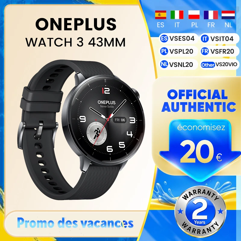 Versión Global del Reloj Inteligente OnePlus Watch 3 de 43 mm con Pantalla AMOLED de 1.32 Pulgadas, Procesador Snapdragon W5, GPS de Doble Frecuencia y Sistema Operativo Wear OS