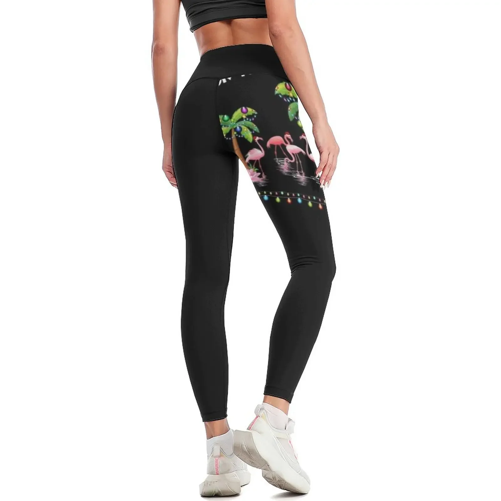 Deck the Palms Merry Flamingo Navidad Vacaciones familiares Leggings Pantalones de entrenamiento deportivos para mujer Pantalones Leggings para mujer