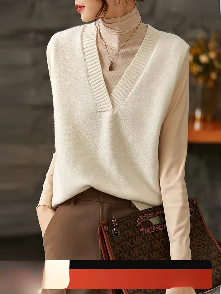 

V-Ne Knitted Vest 2025 Spring New Sle Commute Loose Straight Tube Svel Top Women Casual Sle Loose Fit Knitted Vest