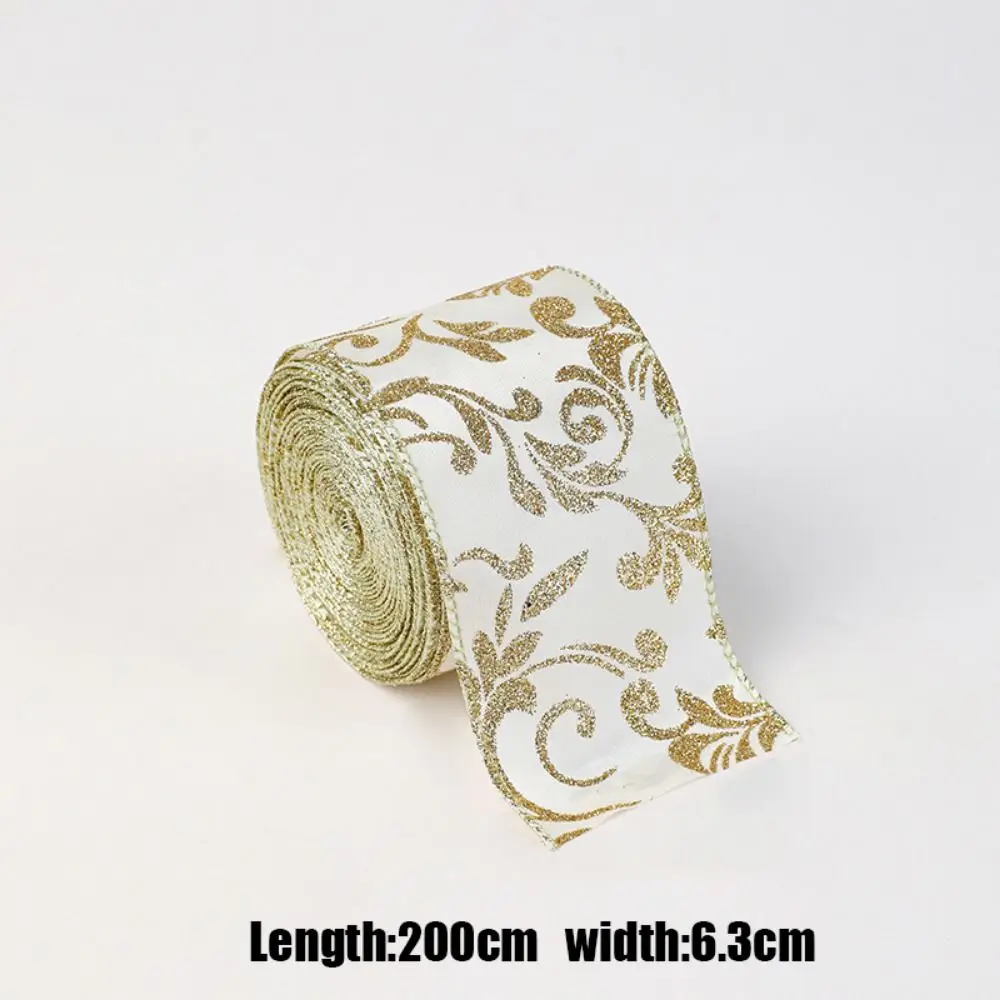 Gold Wire Edge Christmas Ribbon Weaving Mesh Yarn Wrapping Christmas Tree Ribbon Classic Xmas Bows Fabric Craft Ribbon