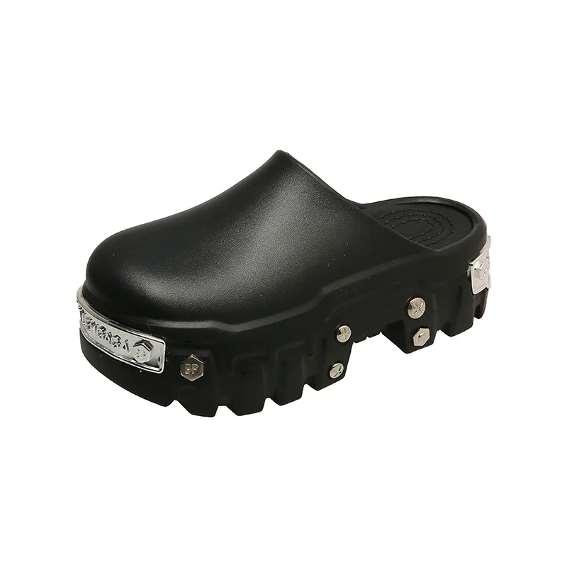 

Новые мужские и женские шлепанцы на толстой подошве с металлическими заклепками, высококачественные дышащие сандалии Baotou для пар, женская обувь