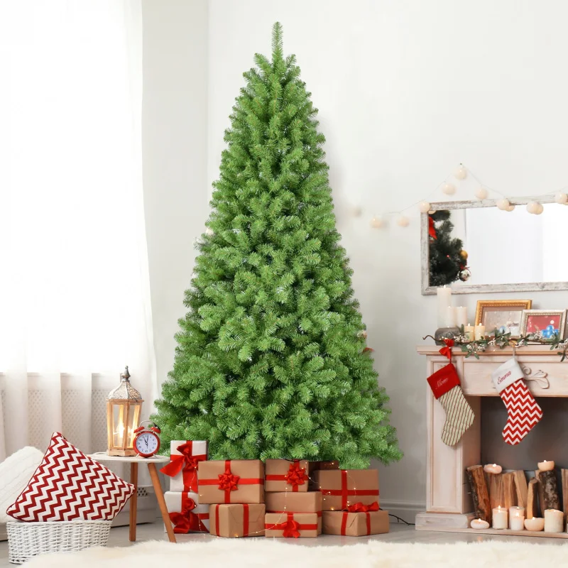 Árbol de Navidad de 7,5 pies con cable de memoria, árbol artificial de PVC con bisagras de 1200 puntas, árbol de Navidad verde de fácil instalación para decoración navideña en interiores