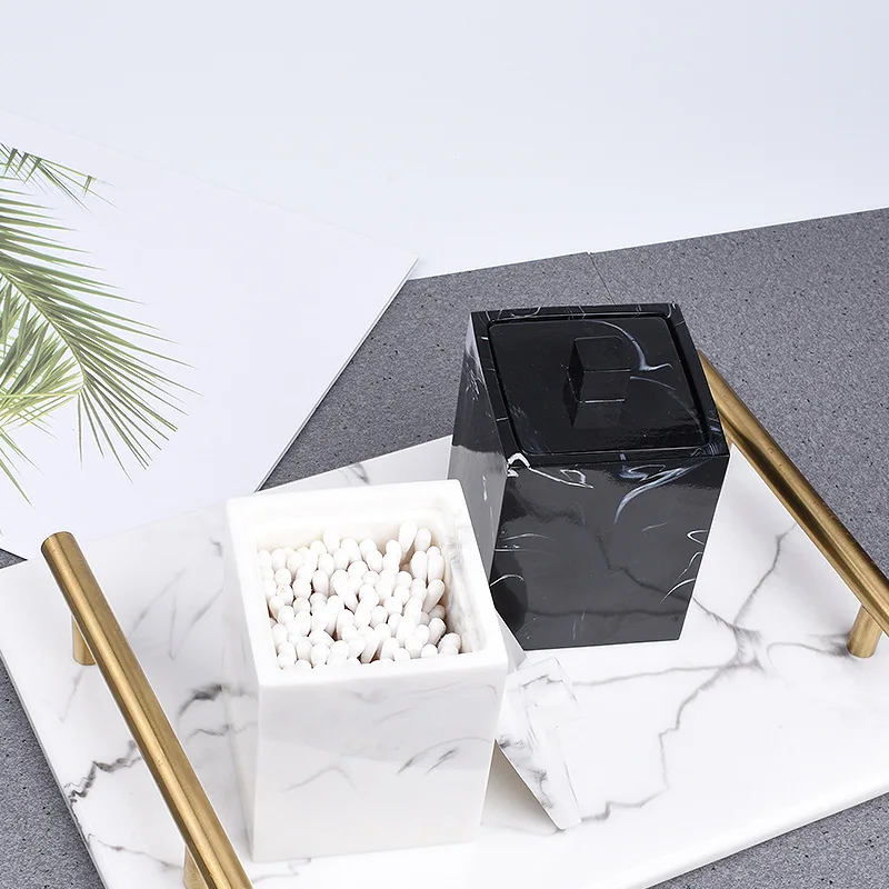 Marble Pattern Cotton Swab Box Home Toothpick Holder Simple Hotel Bathroom Cotton Pad Storage Box