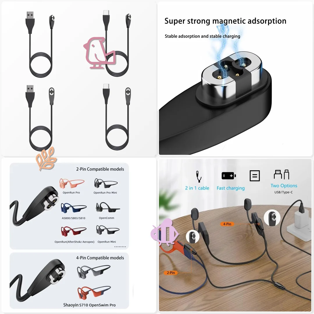 1M USB C Magnetic Charger Cable for Shokz Adapter Water Park Day Power Up Quick Charge Swim Gear Ready