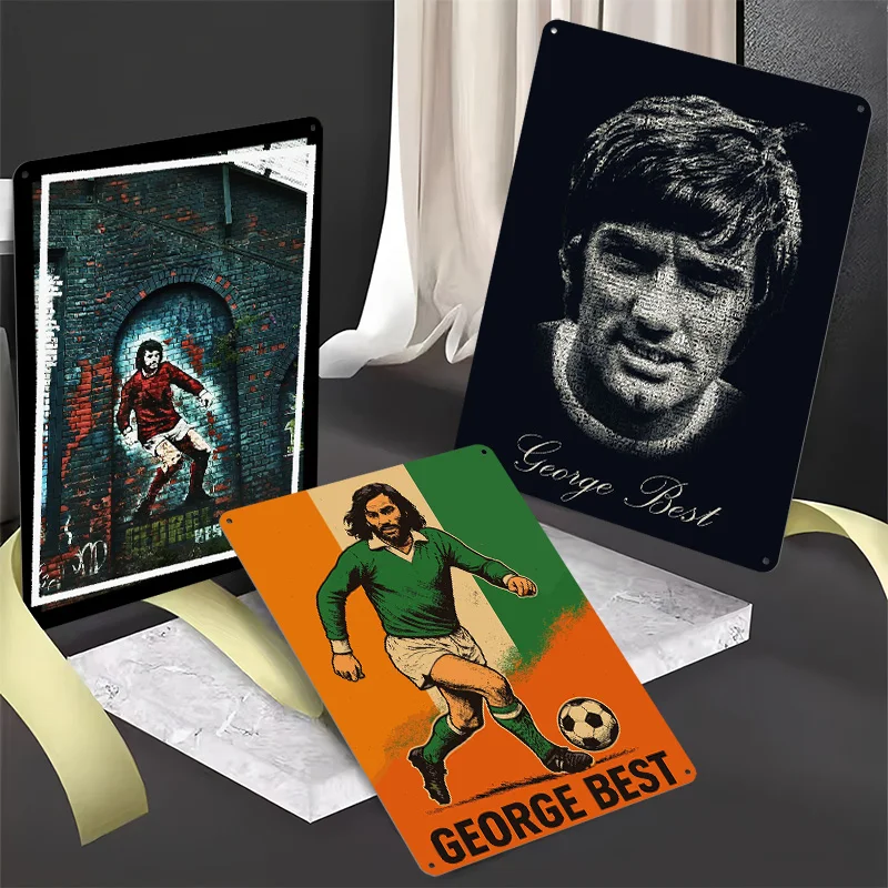 George Best Football Posters Customizable Wall Art Retro Vintage Metal Tin Signs for Mancave Gaming Decoration Room Office Decor