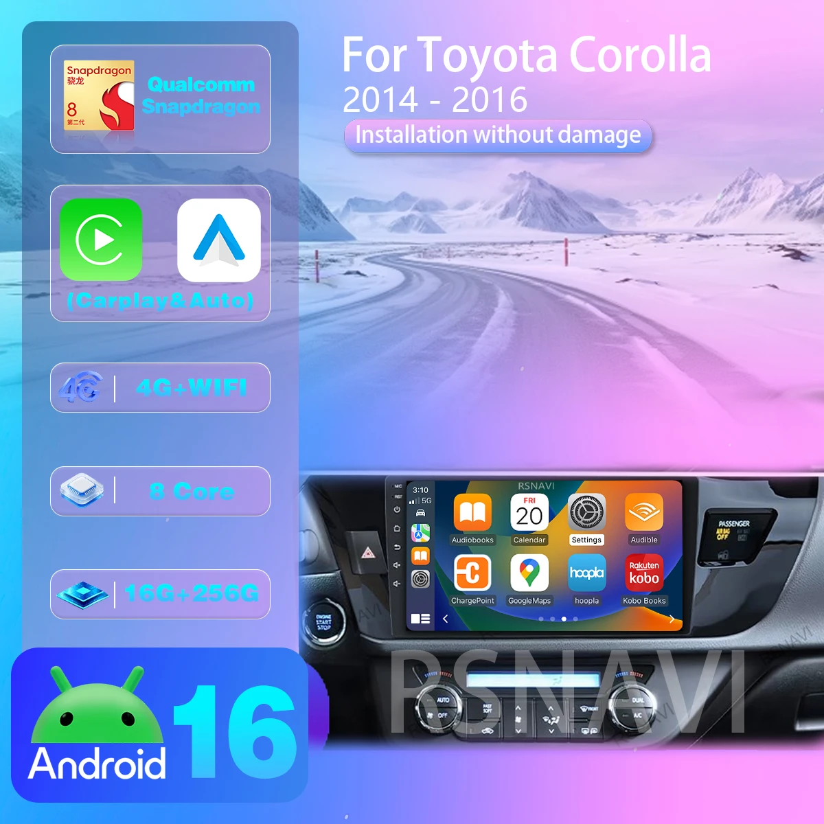 Автомагнитола Android 16 для Toyota Corolla 2014-2016 с CarPlay, Auto, Plug and Play, экраном Qualcomm 2K QLED, GPS, DSP, беспроводная связь