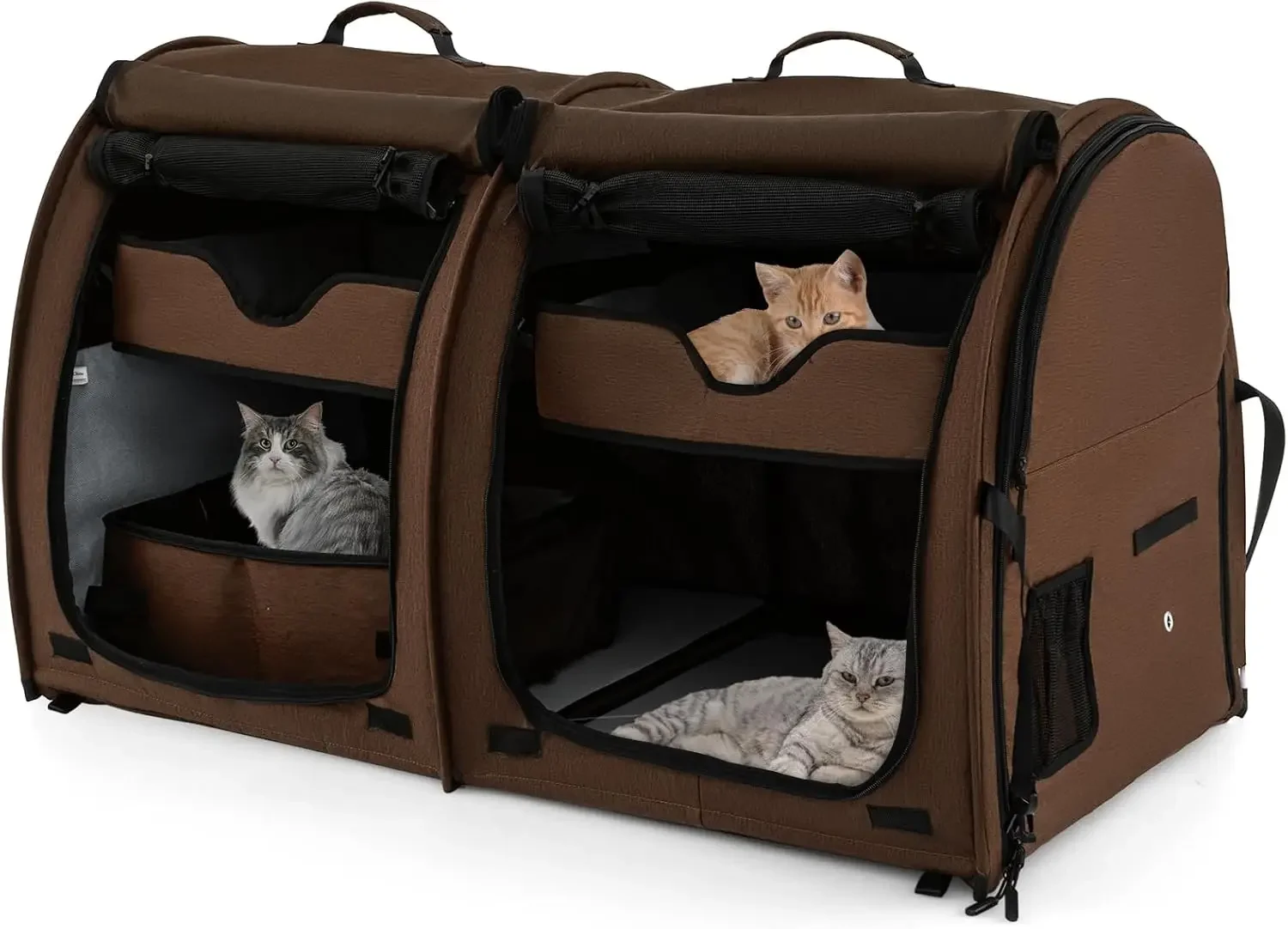 40 Inch Cat Carrier with Double Compartments, Portable Pet Kennel with 2 Removable Hammocks, Dual-use Mats & Litter Box