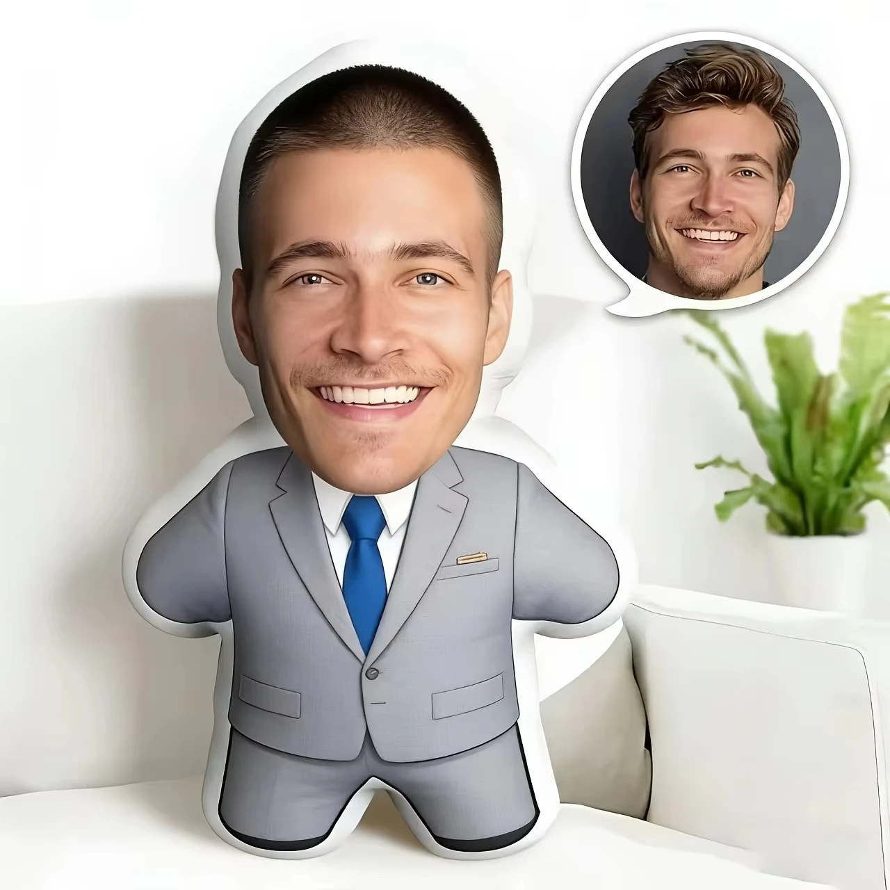 Personalized Photo Suit Human Shape Pillow, Custom Face Plush Doll Cushion, Unique Present Indoor Living Room Ornament