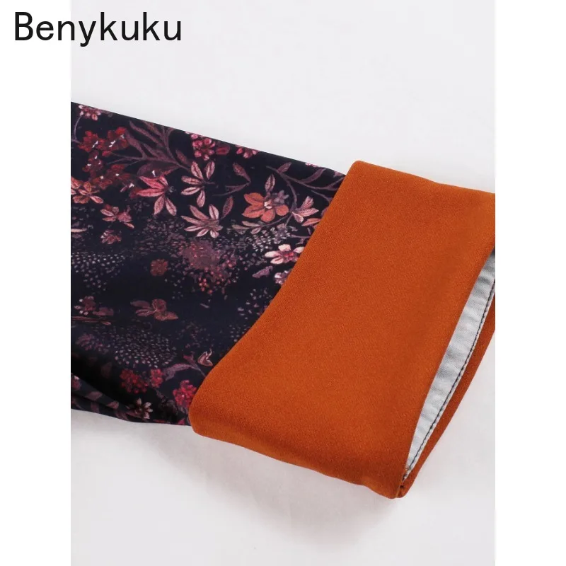 Vestido vintage elegante de meia manga com botões para mulheres 2025 gola contrastante de camada dupla floral patchwork bolsos vestidos midi