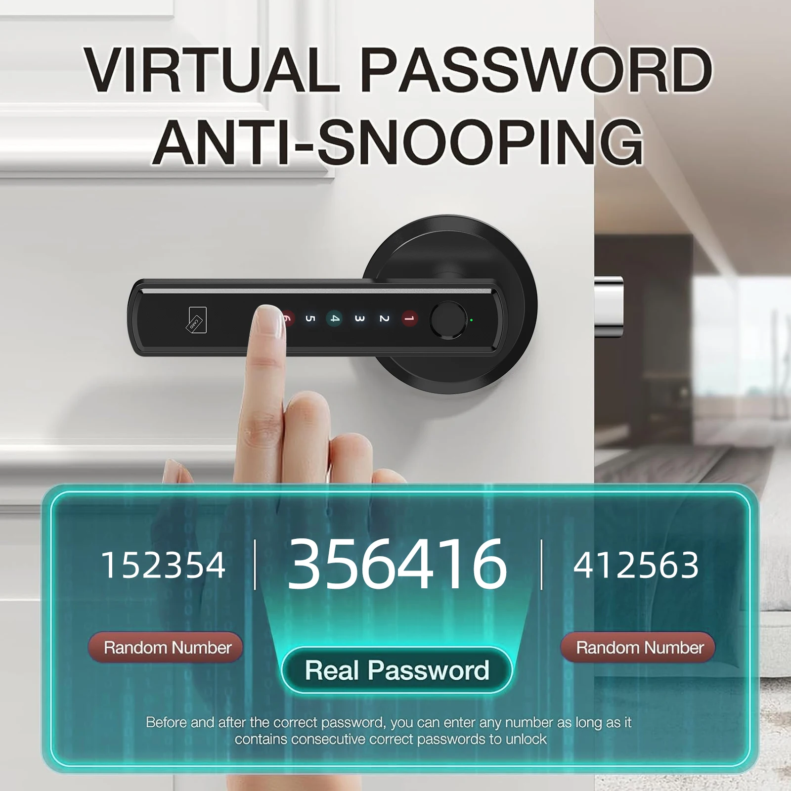 Viladepot 핸들 모양의 스마트 잠금 지문 도어 잠금 앱 제어 암호 잠금 해제 전자 터치 스크린 키패드 실내