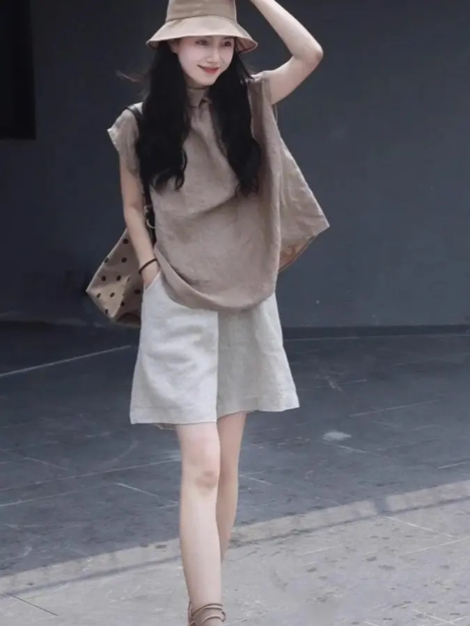 

Summer Women's Fashion Dopaamine Outfit Small Size Set Short Sleeve Top High Waist Shorts Two Piece Set Casual Commute S...
