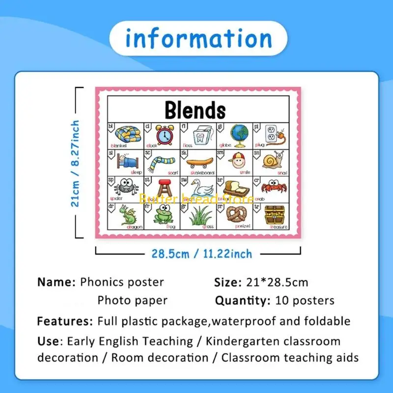 Picture 7: W89C Kids Alphabets Phonics Posters Learning Charts Friendly Classroom Alphabets Sound Visual Aids For Early Reading Skills