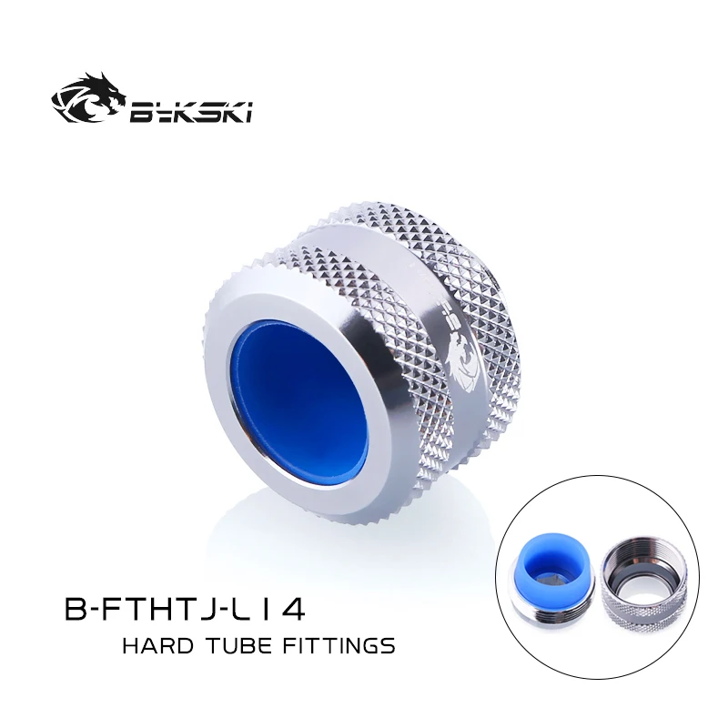 

BYKSKI Hard Tube Fitting OD14mm Enhanced Anti-off Rubber Hand Compression Copper Connector G1/4' Use for PMMA/PETG Rigidity Tube