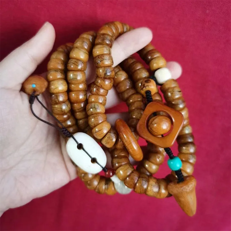 108 old spirit bone pig intestine beads, paired with DIY three-way connectors two-piece and shark-mouth jump rings