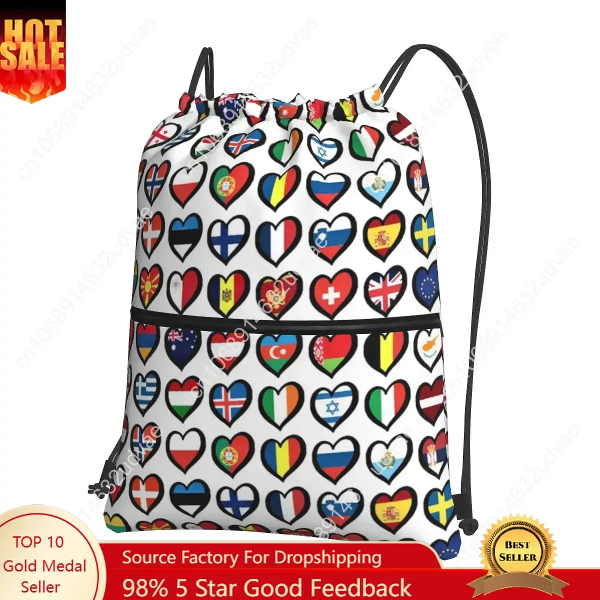 

Eurovision Song Contest Flags Hearts ESC Backpacks Drawstring Bag Drawstring Bundle Pocket Storage Bags For School Students