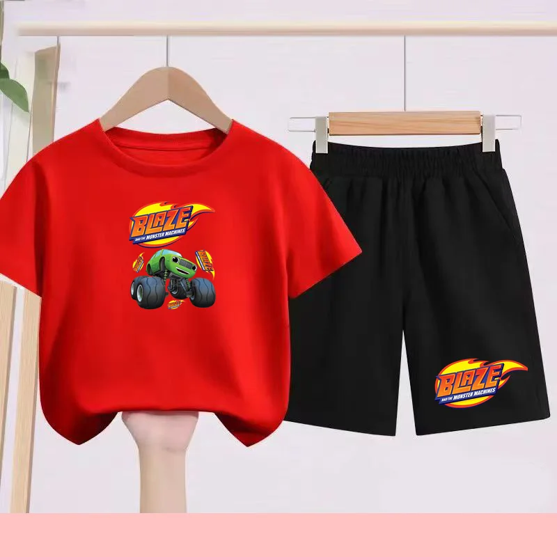 

Children's Sportswear Set: Casual and Fashionable Cartoon Car T-shirt + Shorts, Quick-drying and Breathable Fabric Short-sleeved