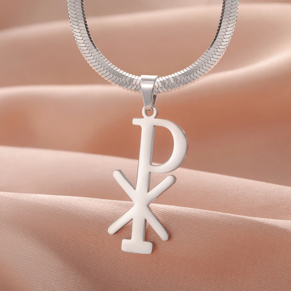 Dawapara Chi Rho Necklace Christogram Cross of Constantine Orthodox Religious Jewelry Stainless Steel Christian Necklace