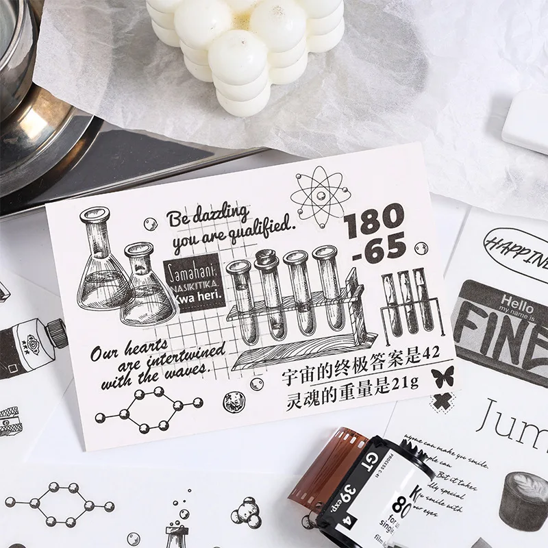 6 Pcs/Pack Elegant Black & White Series Die-Cut Stickers, Vintage Monochrome Collage Supplies for Journal Scrapbook