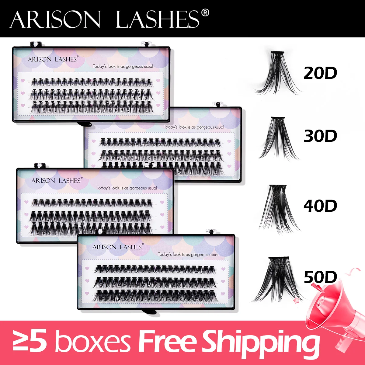 ARISON 3Row Hot Melt Individuele Wimpers 20D/30D/40D/50D Cosplay Wimpers Extension Wimpers Bundels DIY clusters Wimpers