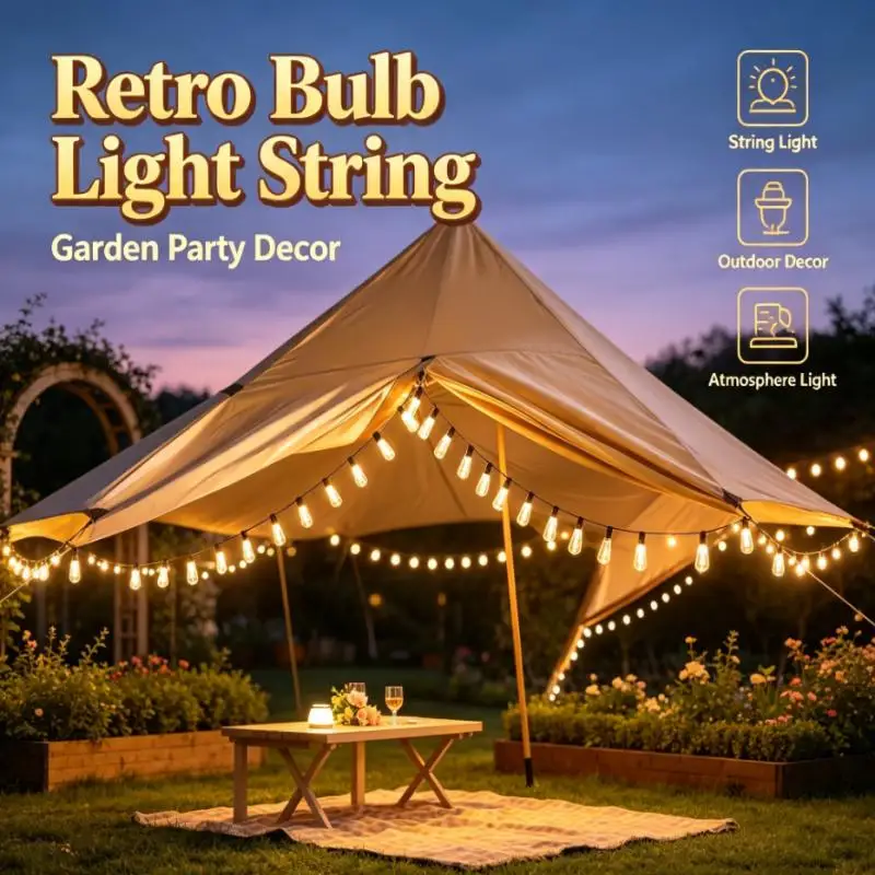 Solar String Lights Outdoor Waterproof Retro Bulb Fairy Lights Garden Patio Party Camping Yard Decorative Atmosphere Lamp