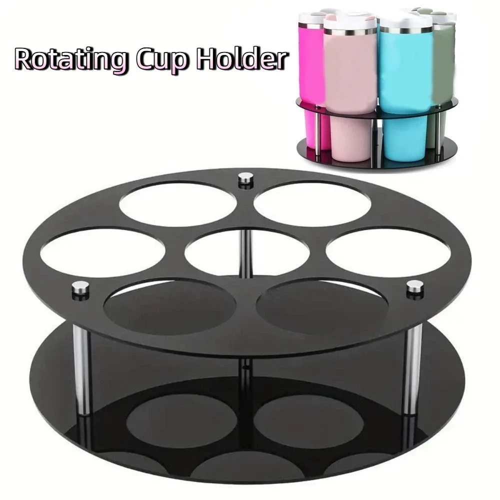 

Acrylic 7 Bottles Coffee Syrup Rack Large Capacity Round Insulated Cups Holder Space Saving Tumbler Storage Organizer Kitchen
