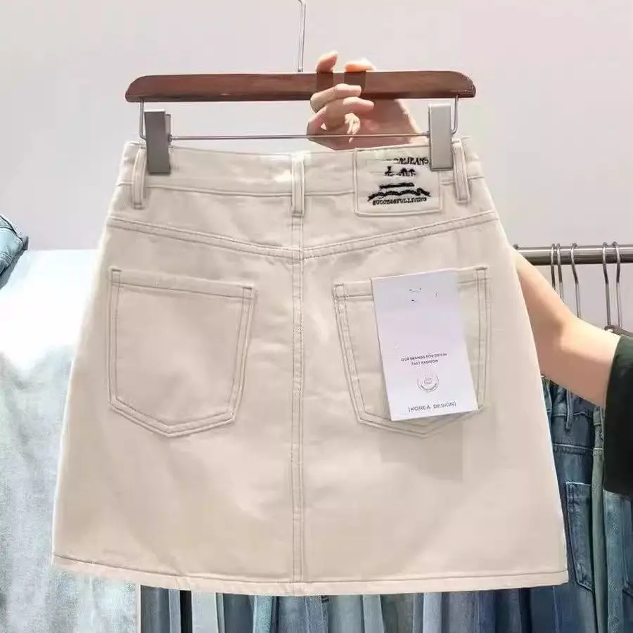 Jeansrock mit hoher Taille, A-Linie, Schlitz, Sommer, dünn, vielseitig, kurzer Rock