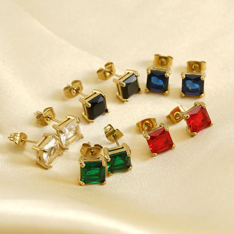 10PCS Fashion Personality Red Colorful Zircon Earrings Stainless Steel Earrings for Women Stud Earrings Jewelry Gifts Wholesale