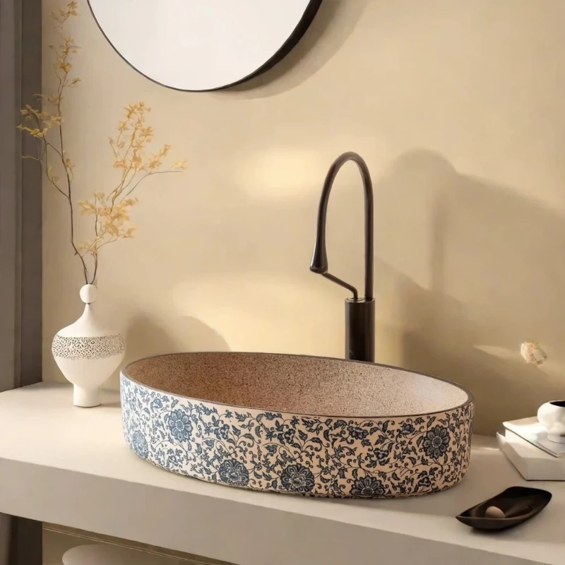 Ceramic Wash Basin Wear Resistant Bathroom Sinks Heat Resistant Easy Cleaning Washhand Stand Durable Top Mount Sink Household
