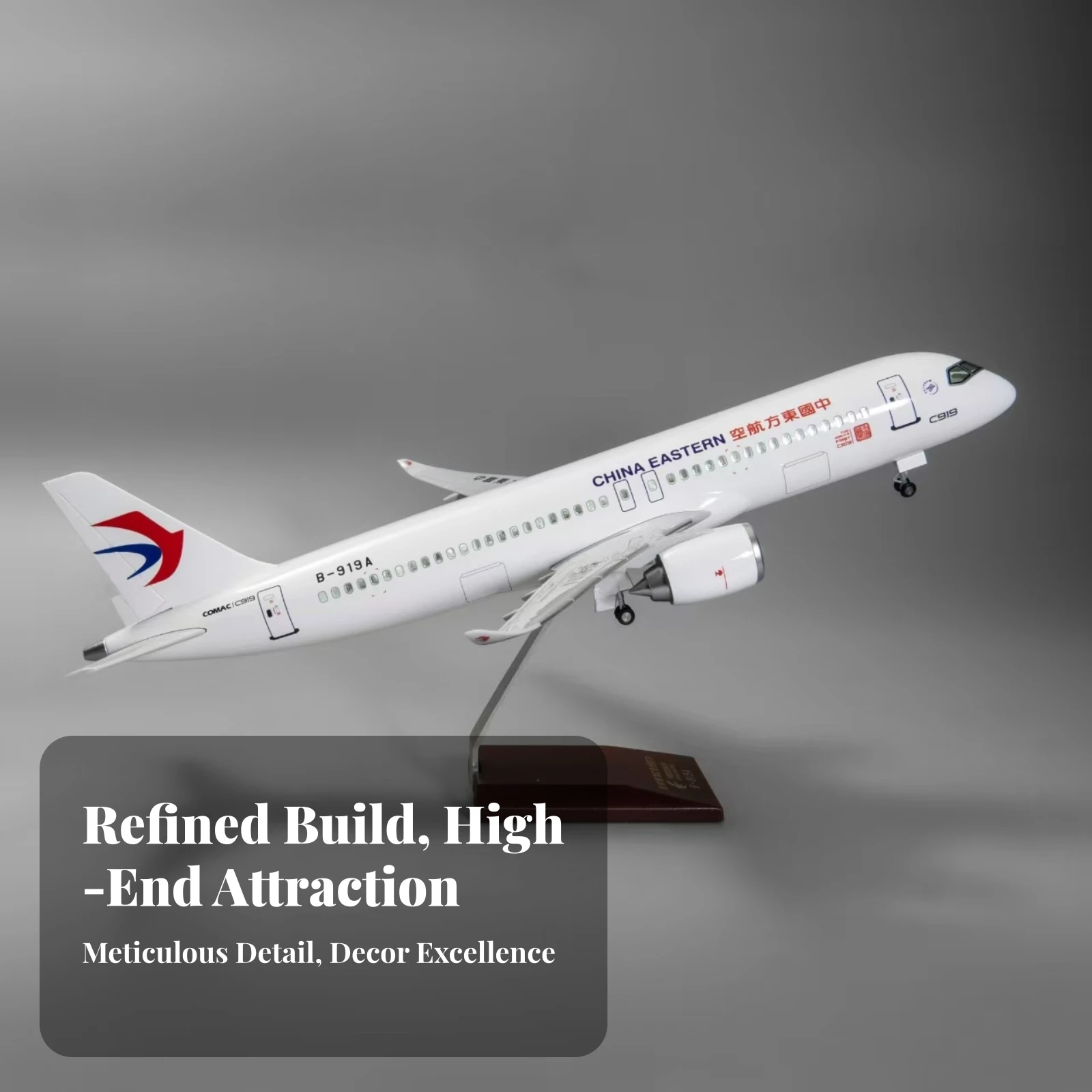 China Eastern Commercial Jet Model with LED Lights Illuminated Commercial Jet Aircraft Model with Stand Aircraft Bracket With