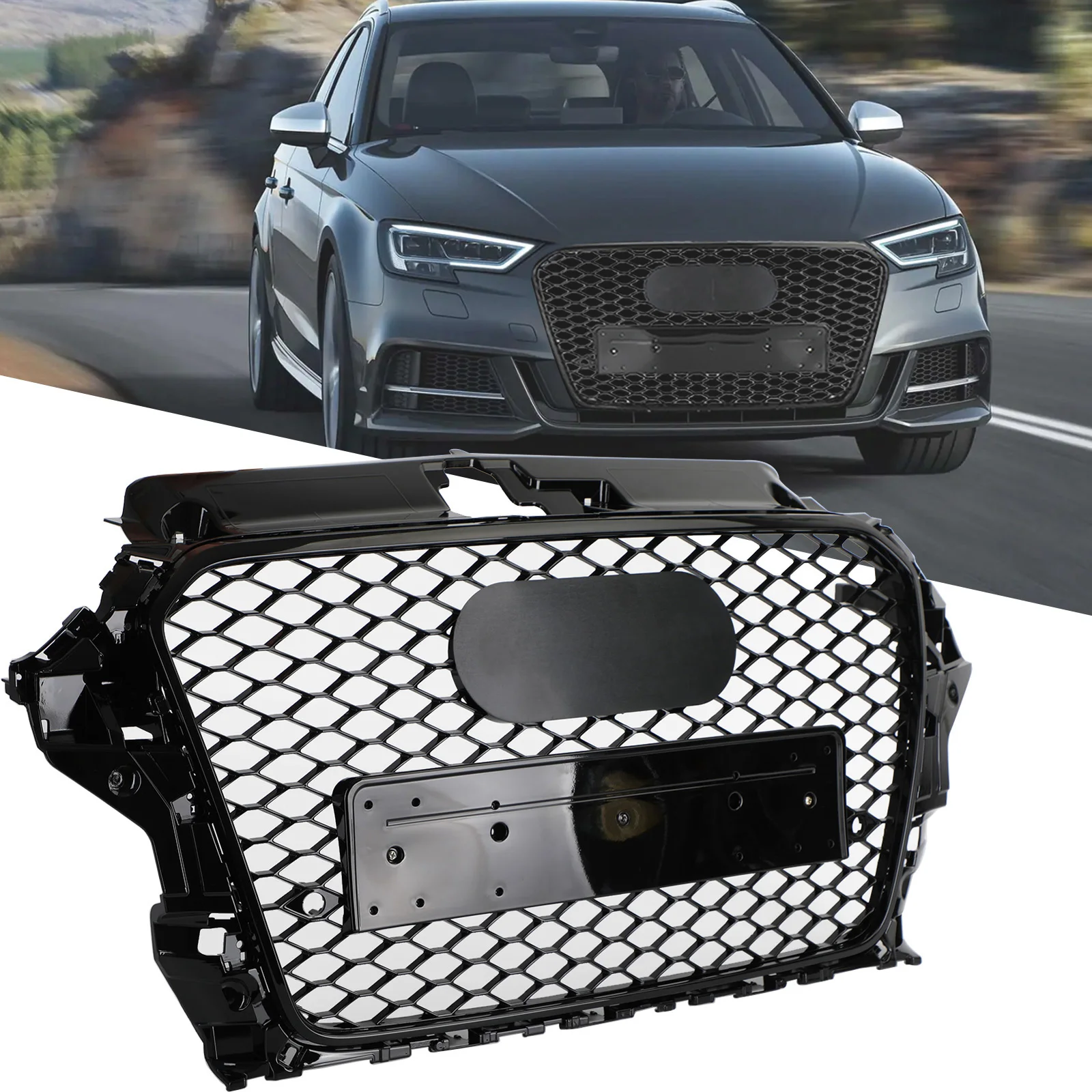 

RS3 Style Front Hood Henycomb Bumper Grille Grill For Audi A3 S3 2013 2014 2015 2016 (Without RS3 ) With Logo