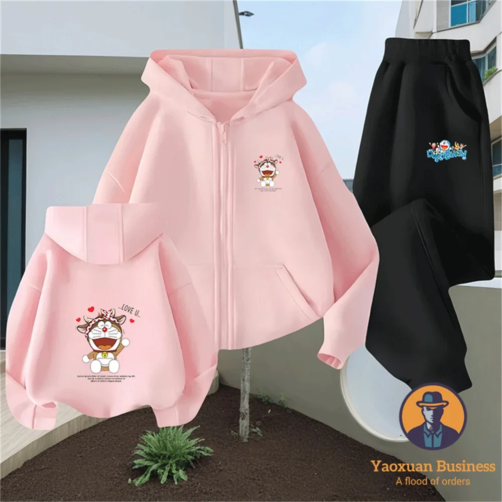 

2-14Y Boys Girls Skin Friendly Pure Cotton Zipper Outfit Doraemon Lovely Cartoon Cold Season Wear