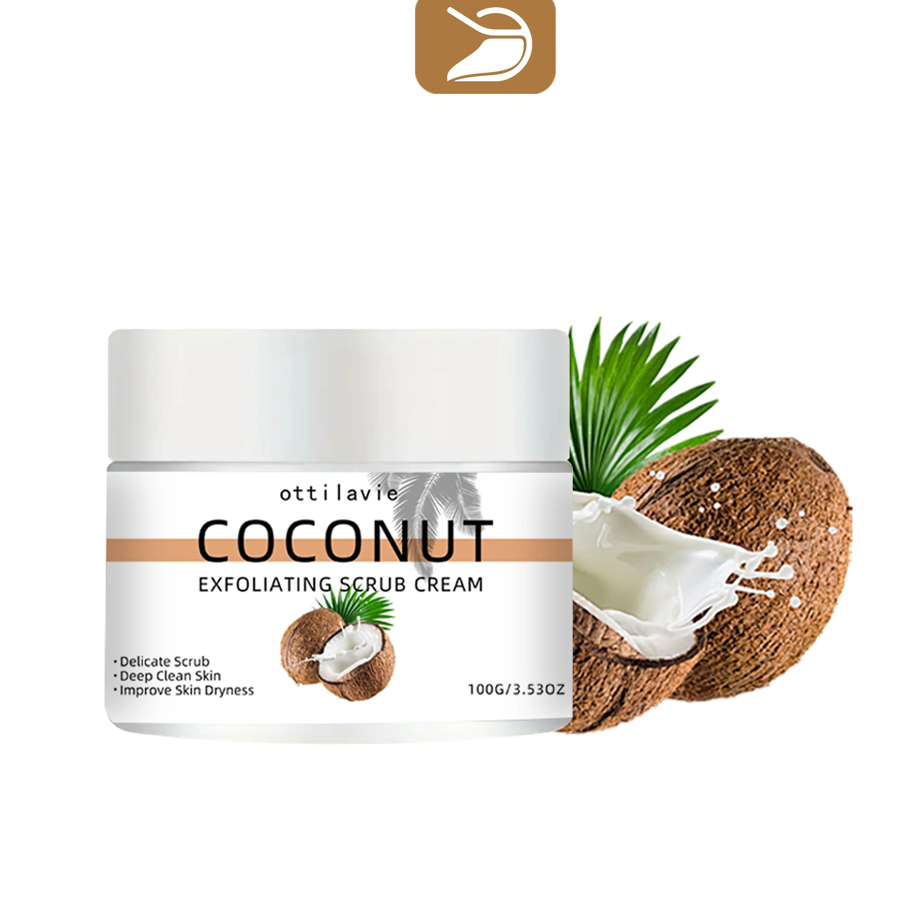 Ottilavie Crema exfoliante exfoliante de coco Exfoliación física para una piel suave Adecuado para todo tipo de piel (cara, cuello y cuerpo)