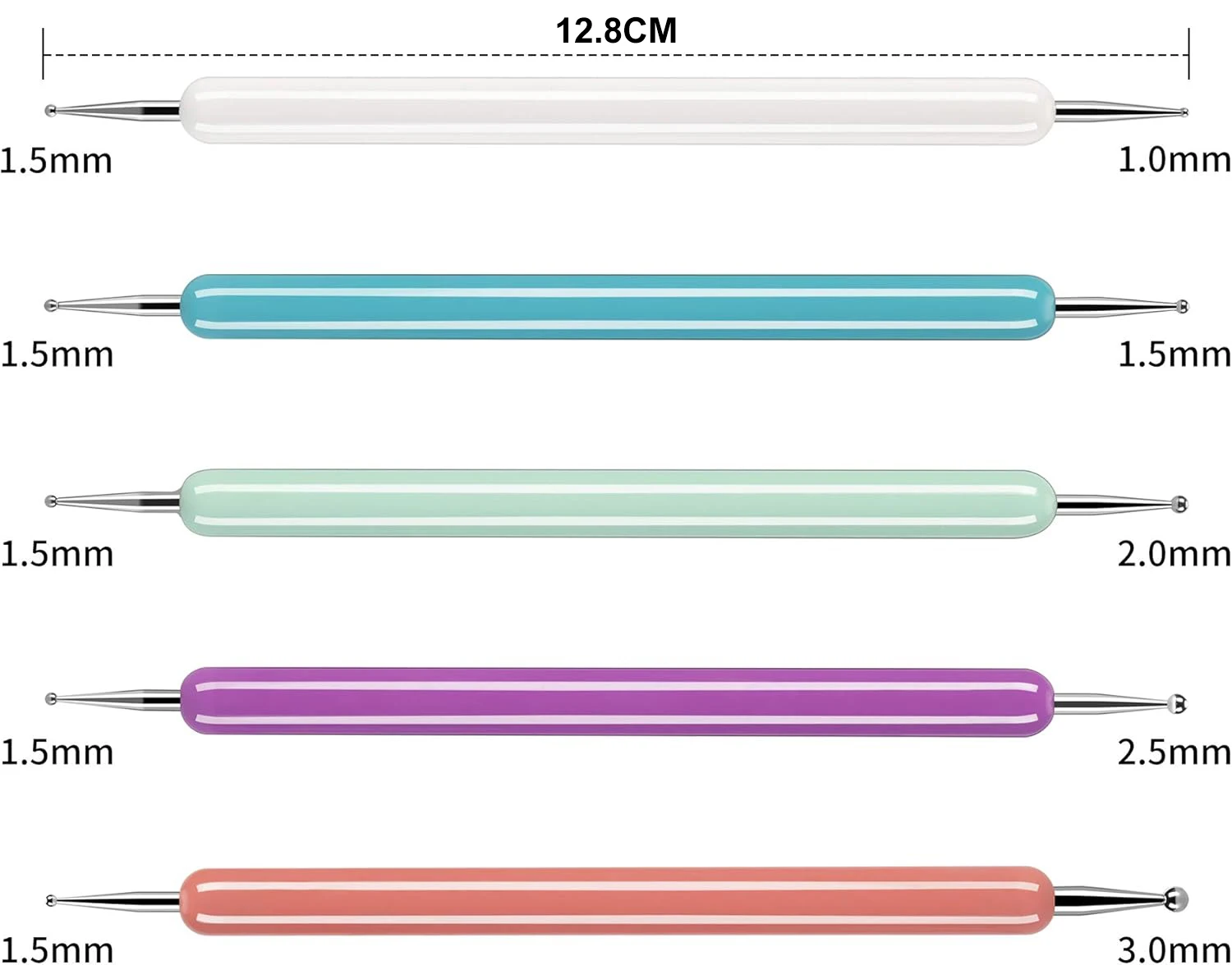 ชุดปากกาแต่งเล็บ 5 ชิ้น/ชุด ด้ามจับคริสตัล หัวสองด้าน สำหรับวาดลาย เพ้นท์เล็บ ประดับเพชร อุปกรณ์ทำเล็บ
