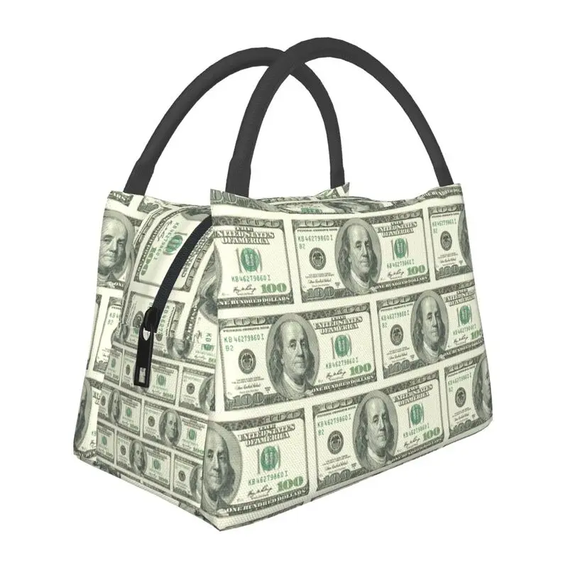 

United States 100 Dollar Lunch Boxes for Women Banknotes Pattern Cooler Thermal Food Insulated Lunch Bag Office Pinic Container