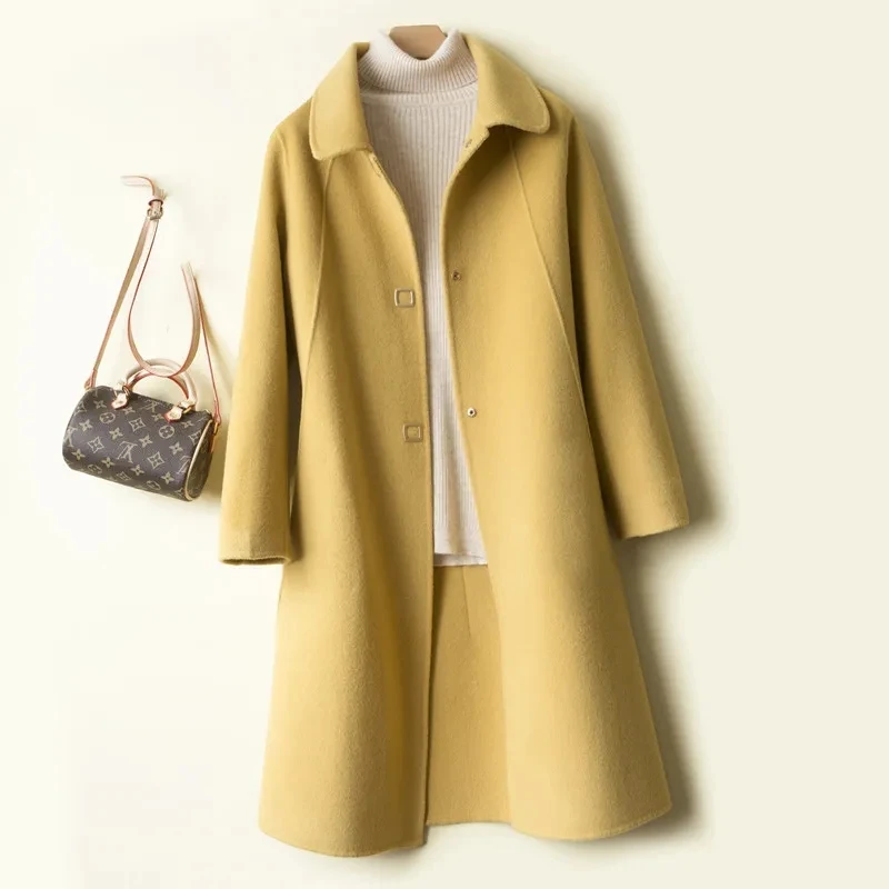 

Women Wool Double-sided Woolen Coat 2024 New Mid-length Solid Windbreaker Coat High-end Winter Coat Thick Cashmere Woolen Coat