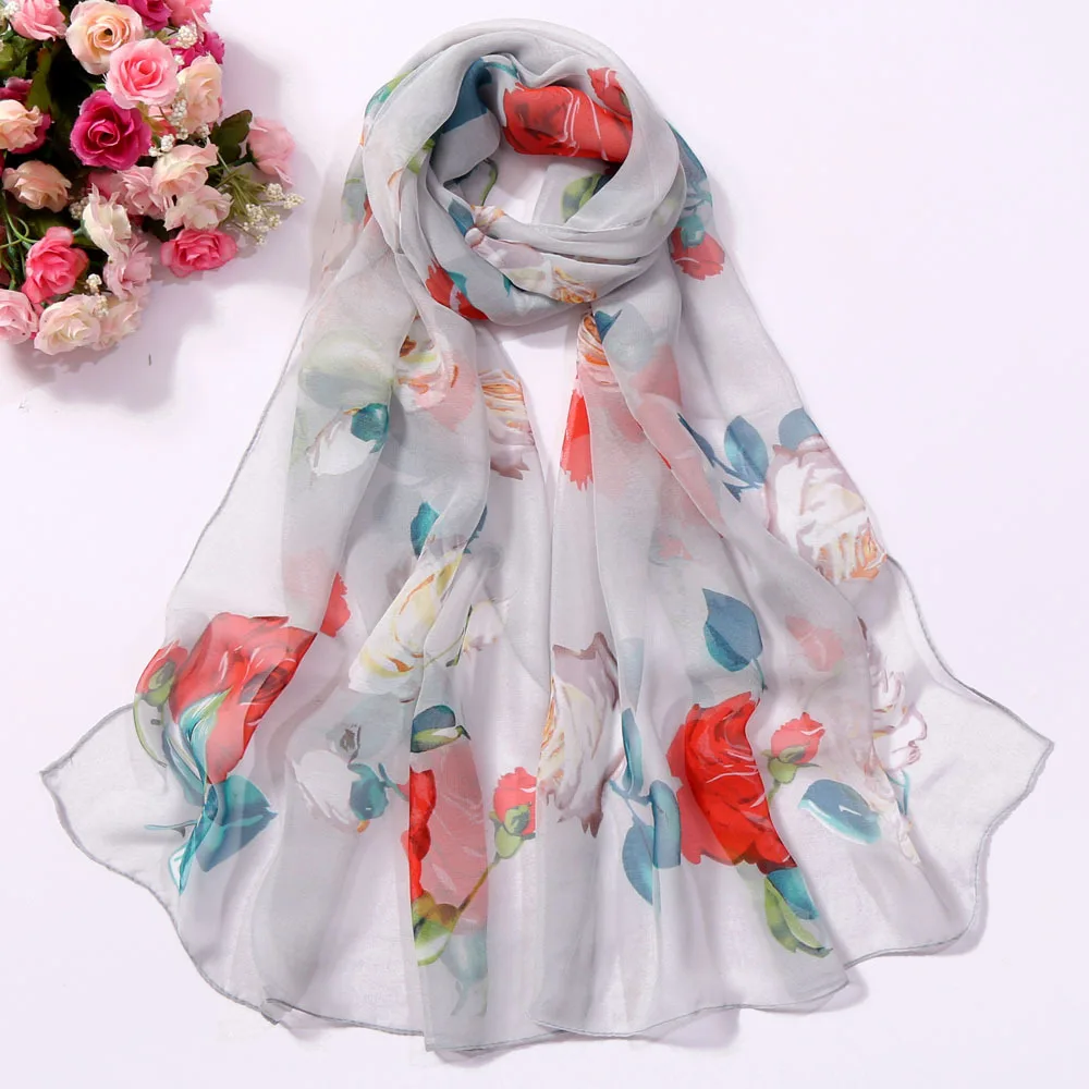 2023 New Fashion Spring/Summer Women Floral Printing Beach Silk Scarf Shawls Female Long Wraps Beach Sunscreen Hijab 64 Colors