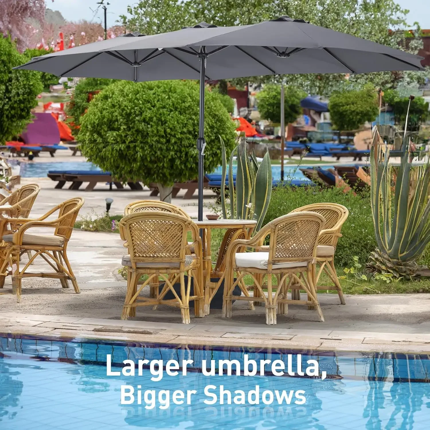 15ft Large Patio Umbrella, Double Sided Extra Large Umbrella with Base, Rectangular Patio Umbrella Double-Sided Umbrella