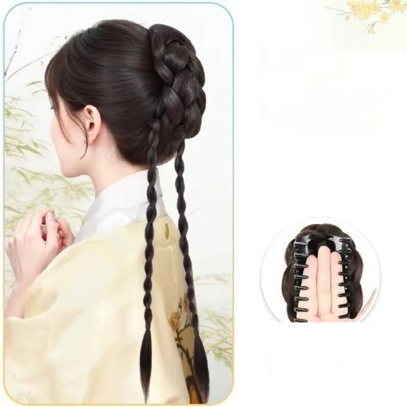 1pc Treccia Sintetica Parrucca Testa di Polpette Capelli Finti Femminile Pasta Fritta Torsioni Treccia Germoglio Testa Grab Clip Soffici Dished Accessori Per Capelli