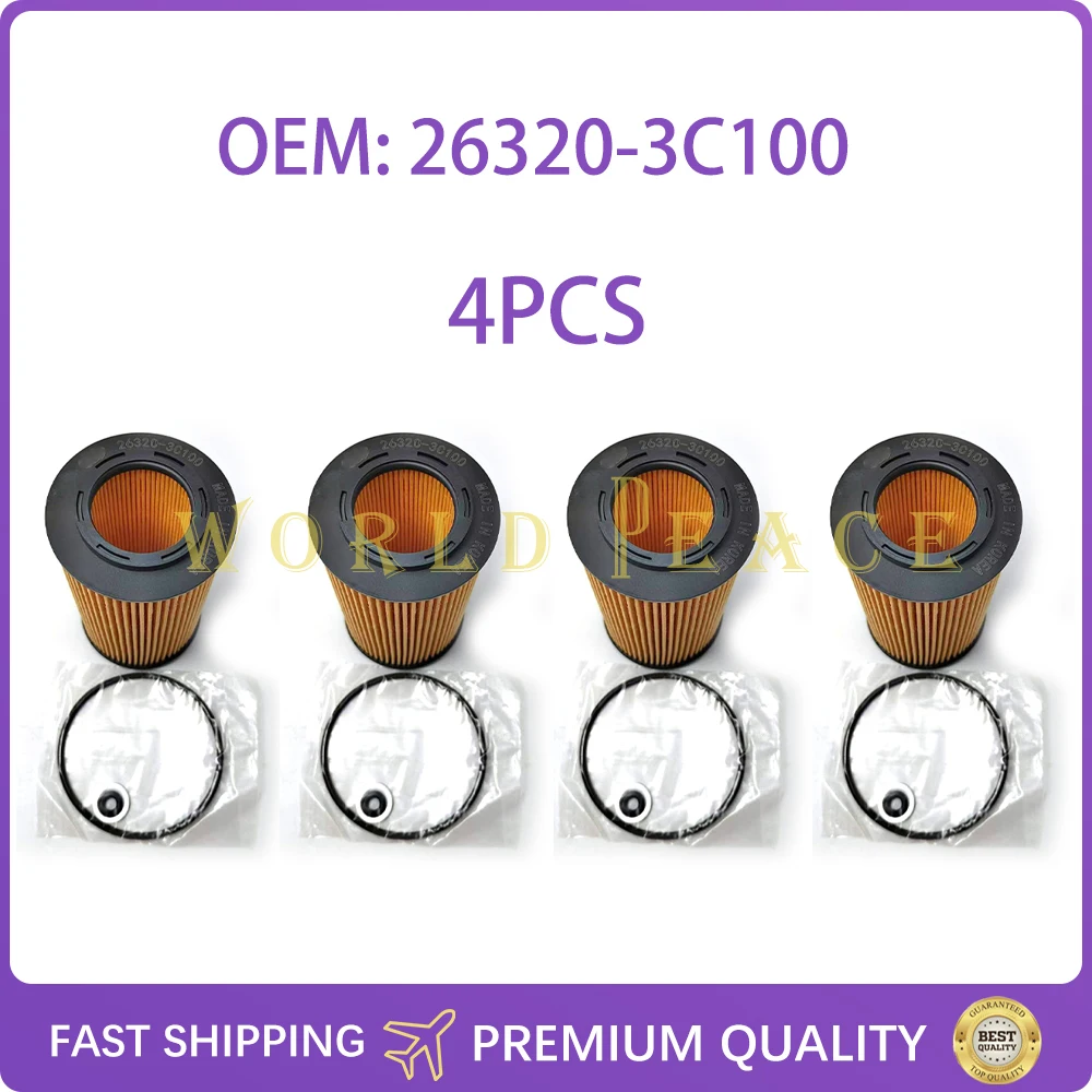 

4 шт./лот 26320-3C100 комплект масляного фильтра двигателя автомобиля для Hyundai Santa Fe Sonata Kia Sorento 263203C100