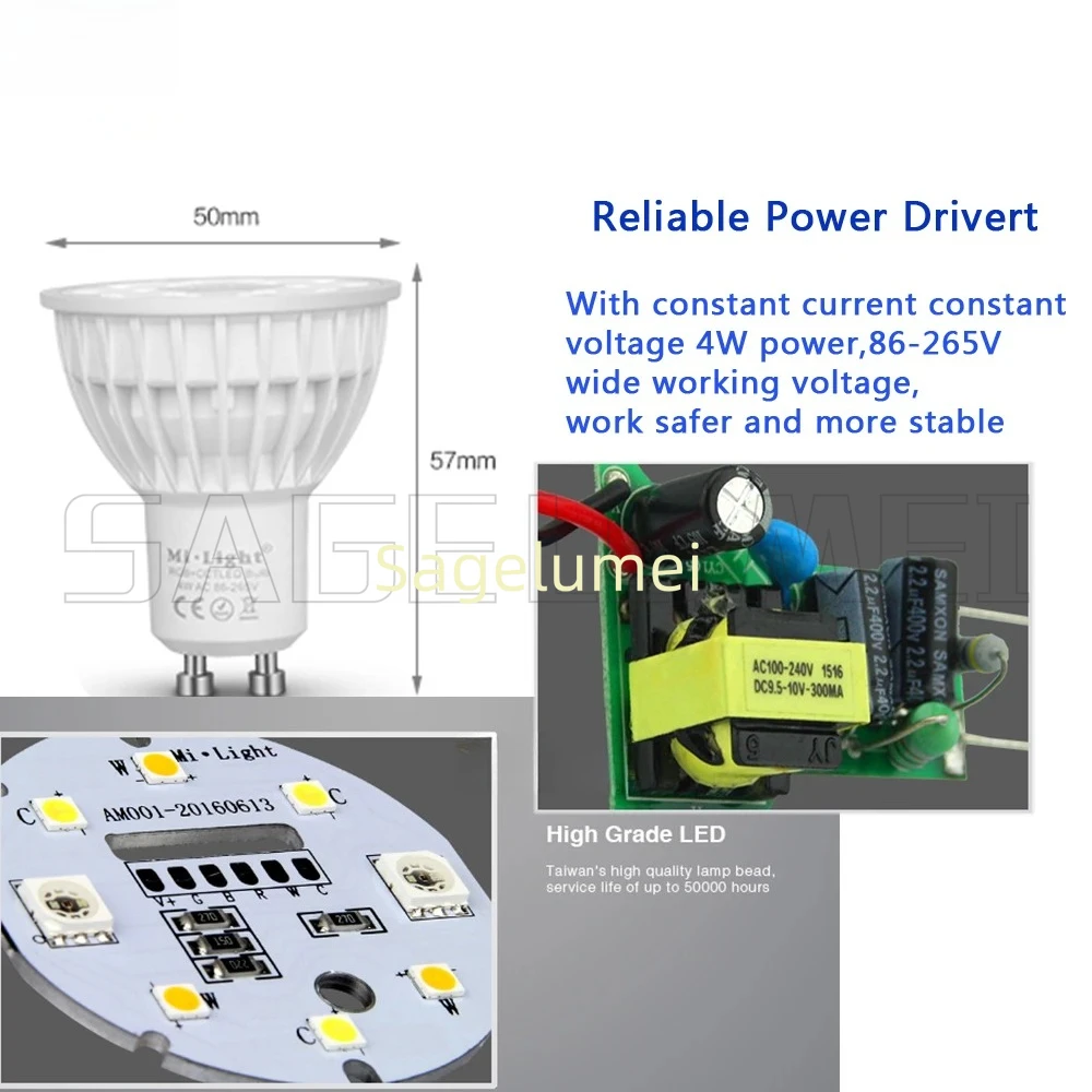 Mi Light AC85-265V 4 ワット LED 電球調光可能 MR16 GU10 RGB + CCT (2700-6500K) スポットライト屋内装飾 + 2.4 グラムワイヤレス RF LED リモート