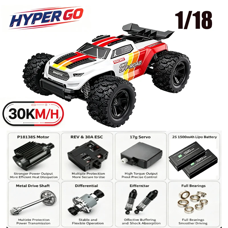 MJX HYPER GO 1:18 Mini Monster 18208 Remote Control Car High Speed Monster Truck, Dual Shell Off Road Vehicle Boy Toy Car RTR